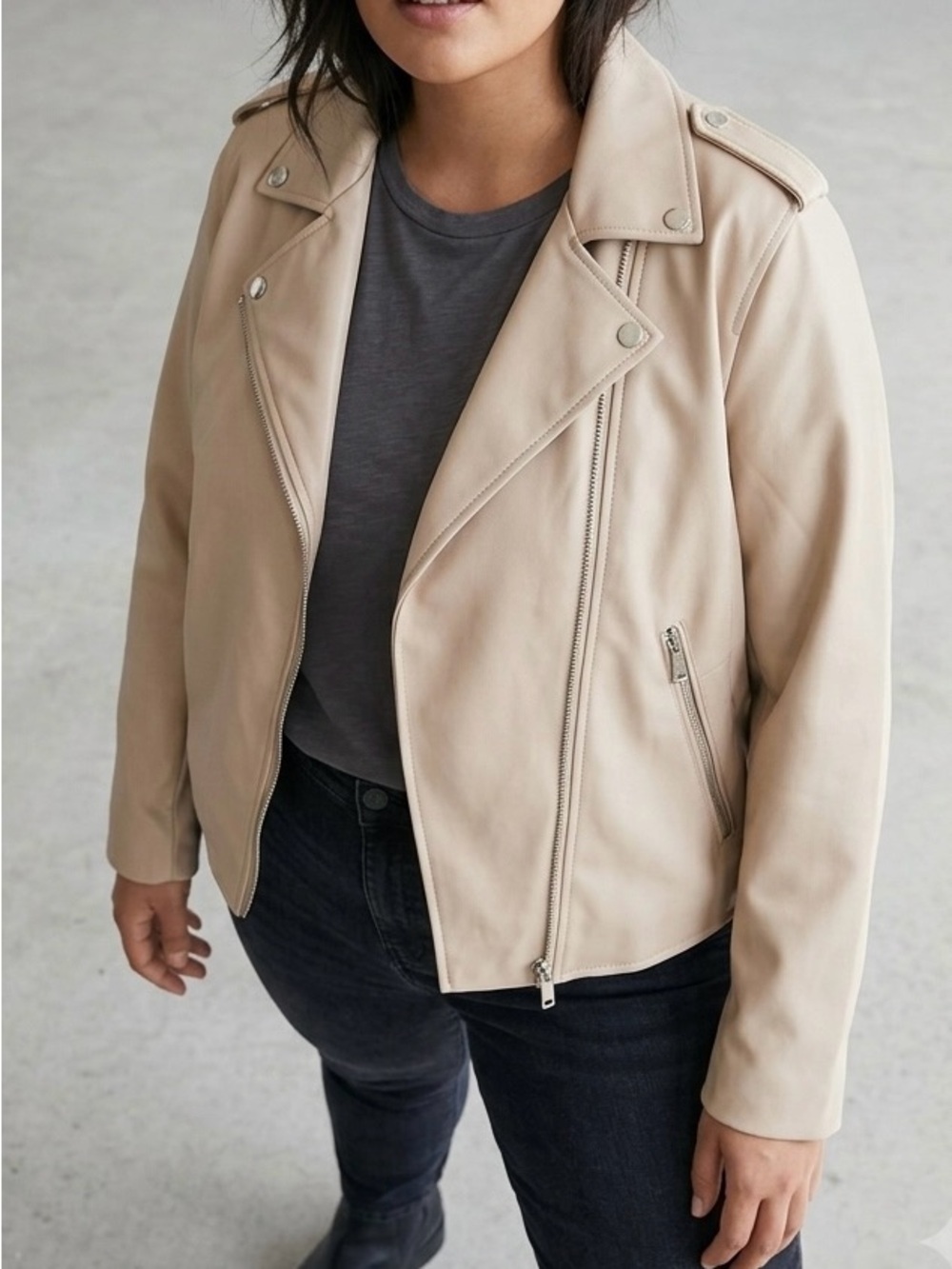 Sam Edelman woman’s Faux Leather Moto Jacket Beige Tan Cream Size XL - Picture 16 of 16